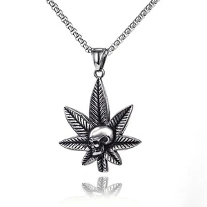 Weed Skull Hippie Pendants for Men Women Gifts Jewellery Funny 70s Collection - Picture 1 of 4