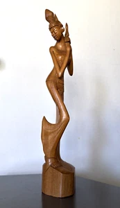 VTG Gorgeous Hand Carved Wood BALINESE Woman SCULPTURE DEWI 17” - Picture 1 of 14