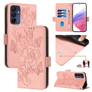 Leather Rose Wallet Case Bag Stand Phone Cover For iPhone Samsung Huawei OnePlus - Picture 1 of 25