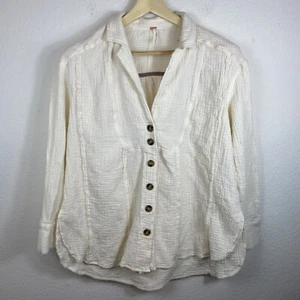 Free People Womens Small Top Ivory Gauzy " All About The Feels " Button Down - Picture 1 of 13