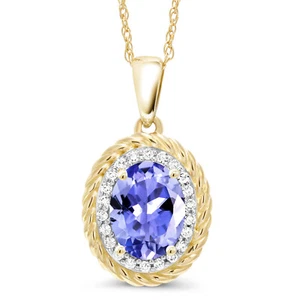 14K Yellow Gold Tanzanite and Diamond Pendant Necklace For Women (1.31 Cttw, - Picture 1 of 5