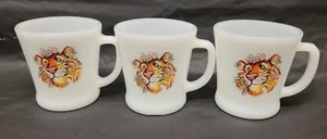 2 Vintage Fire King Cups Mugs Esso Gas "Tiger in Tank" White Milk Glass #3924 - Picture 1 of 12