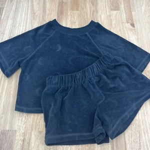 Girls 2 Pc Terry Cloth Pajama Set Medium 8 ART CLASS Black Stars Moons - Picture 1 of 7