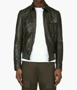 DSQUARED2 DARK OLIVE LEATHER JACKET Model S74AM0427 Size Small RRP - £1585 - Picture 1 of 11
