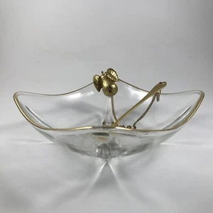 Vtg ANCHOR HOCKING "SWEDISH MODERN" Serving GLASS BOWL w/ 24K FORK GOLD Plate - Picture 1 of 8