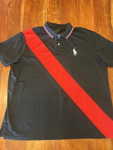 RALPH LAUREN POLO PERFORMANCE SHIRT Men 2XL Black Red Stripe Rugby Big Pony - Picture 1 of 6