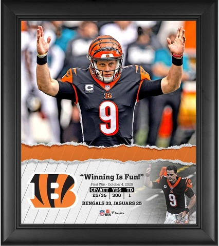 Joe Burrow Cincinnati Bengals Framed 15x17 First Win Collage Cover