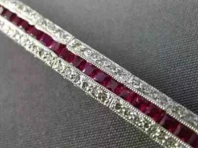 7CT Princess Lab Created Pink Ruby Men's Tennis Bracelet 14K White Gold Finish - Image 1 of 3