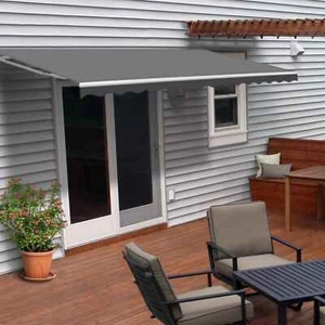 ALEKO Grey Retractable Patio Awning 10 x 8 ft Water-Resistant Deck Sunshade - Picture 1 of 12