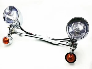 Chrome Driving Passing Turn Signal Spot Fog light Bar For Harley Cruiser Touring - Picture 1 of 10