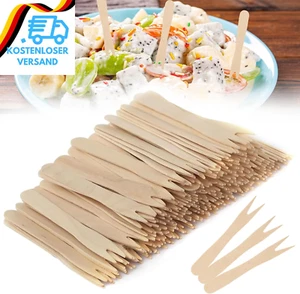Pommesgabel Früchte Gabel Holz Pommes Besteck 200 Stück Holzbesteck Einweg Für P - Bild 1 von 12