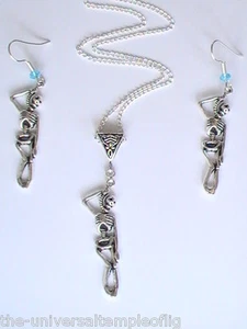 Halloween Skeleton necklace earring set hanging man tarot cards gypsy Samhain !! - Picture 1 of 9