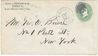 US 1883 Sc# U 159 used stamped cover mailed from Pennsylvania to New York , cork - Image 1 of 3