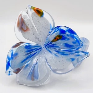 Murano Art Glass Decorative Blue Flower With Spiral Stem Vintage Birthday Gift - Picture 1 of 17