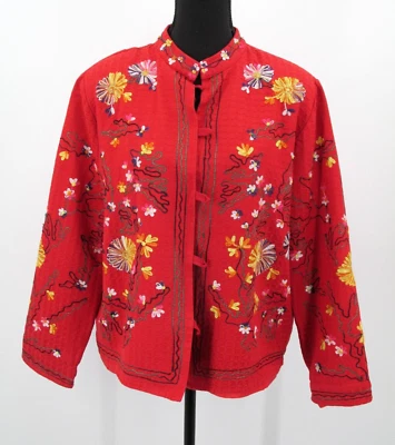 Chaqueta bordada ALEX KIM para mujer roja mediana texturizada usable arte inspiración asiática Foto 1 de 4