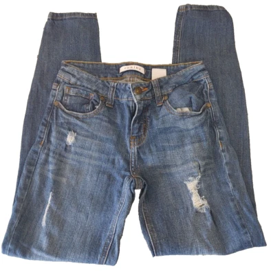 Mujer Eunina Jeans Ava tiro bajo cremallera ajustado tobillo 26 desgastado Foto 1 de 4