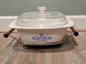 Corning Ware FIORDALISO BLU 4Q forno olandese con supporto sottopiumino culla RARO P-34-B - Foto 1 di 13