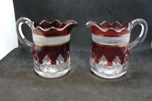 EAPG McKee Glass Co's 2 Ruby Stained Gothic Creamers - Picture 1 of 1