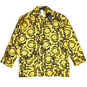 Camicia uomo Versace nera oro stampa barocco 100% seta nuova con etichette $1675 XL 6 AUTENTICA - Foto 1 di 11
