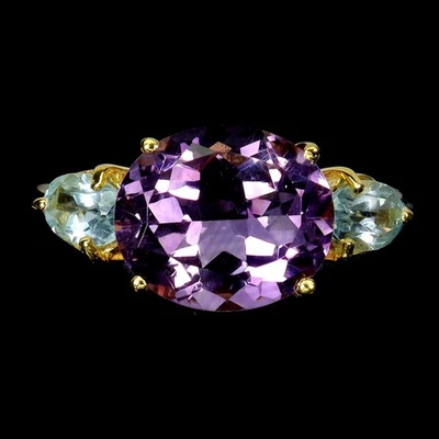 Anillo de plata de ley 925 amatista ovalada 12x10 mm topacio cielo piedras preciosas joyería talla 9 Foto 1 de 4