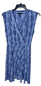 BCBG MaxAzria Womens Faux Wrap Dress V Neck Navy Blue - White - Picture 1 of 13