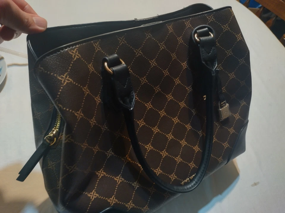 Nine West Brooklyn Jet Set Carryall marrom com alças de couro sintético preto novo sem etiquetas - Imagem 1 de 4