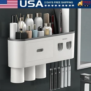 Toothbrush Holders for Bathrooms, 3 Cups Toothbrush Holder Wall Mounted Grey - Picture 1 of 9