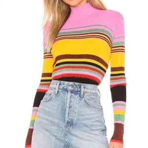 Suéter Diane von Furstenberg Brillo Rayas Metálicas Elástico Cuello Alto Pequeño - Imagen 1 de 7