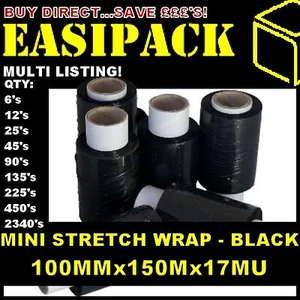 MINI película adhesiva de palet elástica de mano - 100 mm x 150 m x 17Mu (NEGRA) - Imagen 1 de 11