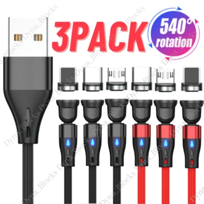 540°Rotate Magnetic Charger Cable Fast Charging Type C Micro For iPhone Samsung - Image 1 of 4