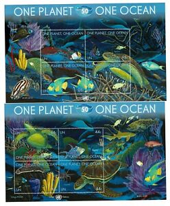 2 hojitas sellos One Planet One Ocean ONU Naciones Unidas 2010 Fauna Marina
