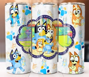 Bluey Custom Tumbler 20oz Skinny Cup Mug Stainless Steel - Picture 1 of 2