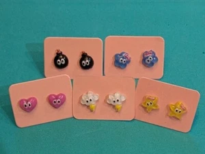 Cartoon Kawaii Mini Earrings X 5 Pairs,Cloud ,Star, Bomb, Heart And Flowers - Picture 1 of 7