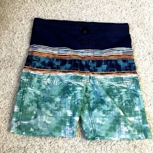 Lands End Boys L 14/16 Swim Trunks Board Shorts Blue, Green, Orange, Striped - Picture 1 of 7