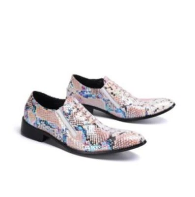Men Real Leather Leisure Shoes Snake Pattern Pointy Toe Nightclub Slip On Pumps - Image 1 of 4
