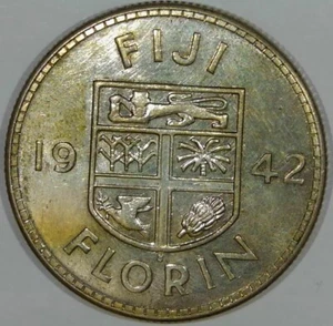 Silver 1942-S FIJI 1 FLORIN COIN SILVER AU/UNC #266 - Picture 1 of 2