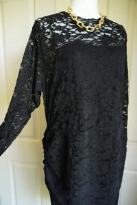 City Chic Dress Size L / 20 Ruched Lace Black Bodycon Knee Length LBD Frankie - Picture 1 of 21