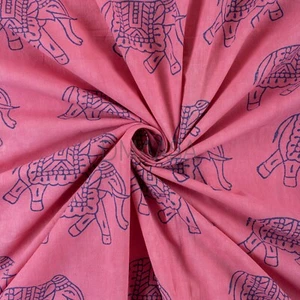 Elephant Indian Block Print Dabu Fabric Cotton Light Summer Dressmaking Cloth - Picture 1 of 5
