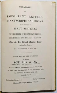 1935 CATALOG of LETTERS, MANUSCRIPTS & BOOKS By or Relating to WALT WHITMAN - Imagen 1 de 9