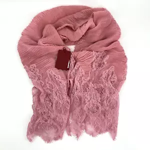 VALENTINO Plisse Pleated & Lace Shawl Scarf Cashmere Wool Blend Pink Italy FLAWS - Picture 1 of 24