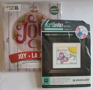 Joy Embroidery kit and Joy Cross-stitch Kit Lot of 2 - Picture 1 of 6