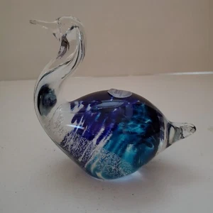 Murano Blown Art Glass Duck Goose Bird Clear blue swirl Figurine Paperweight - Picture 1 of 6