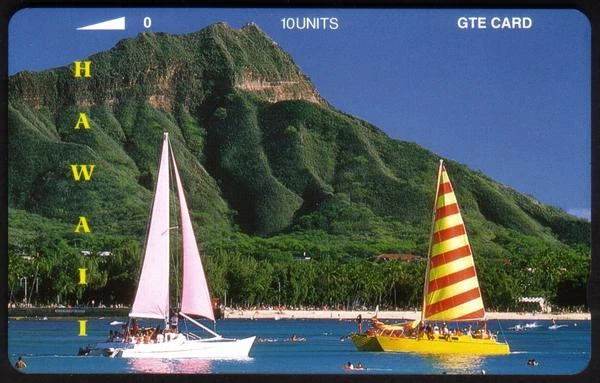 Scheda telefonica TK 208b Hawaii 10u: 2 barche a vela At Diamond Head