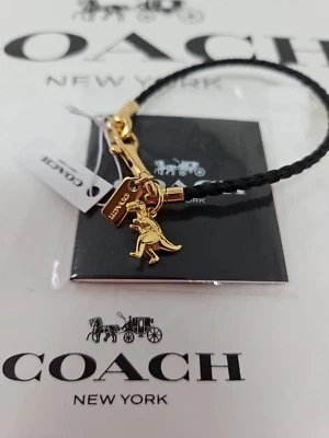 🌟🌷Coach 全新带标签编织魅力朋友手镯皮革 REXY 恐龙黑色 🦖 — 第 1/4 张图片