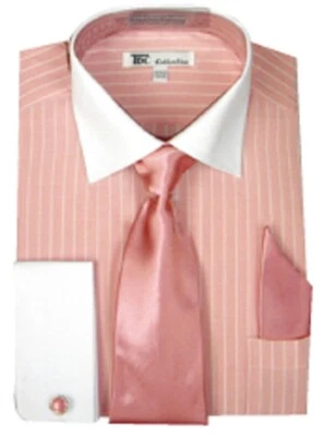 MEN'S DRESS SHIRT 55% COTTON 45% POLY WITH CUFF LINKS TWO TONG COLORS SG17 - Image 1 of 4