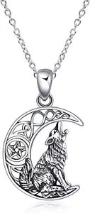 Howling Wolf Necklace Sterling Silver Crescent Moon Pendant 925 Sterling Silver - Picture 1 of 8