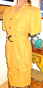 PERCEPTIONS Mustard CAREER Button Zip Short Sleeve Collar Rayon DRESS/Size 7/8  - Bild 1 von 12