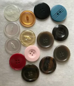 Lot 14 Large Round Buttons Plastic 1-1/8" - 1-1/4" w Various Styles Sew Thru - Picture 1 of 4