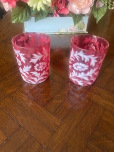 Set of Two Antique Cranberry and Opalescent Glasses C1900 - Picture 1 of 2