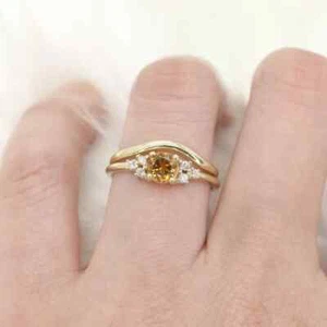 Juego de anillos de boda vintage de plata 925 enchapados en oro 14K citrino natural corte redondo - Imagen 1 de 9